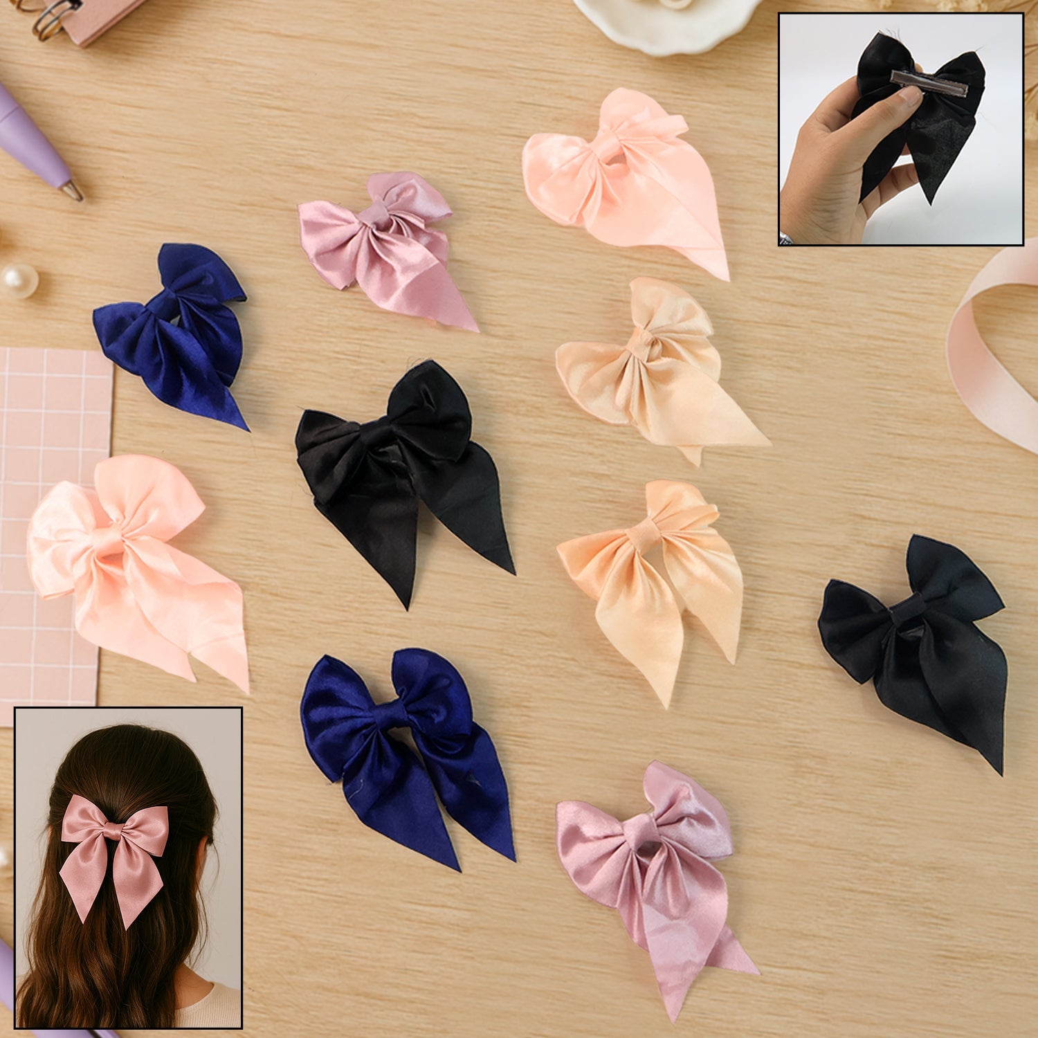 Premium Satin Bow Hair Clip Set for Girls and Women Premium Satin Bow Hair Clip Set for Girls and Women